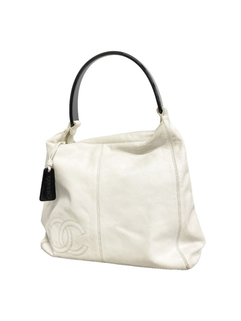 Chanel Shoulder Bag Leather White Gold